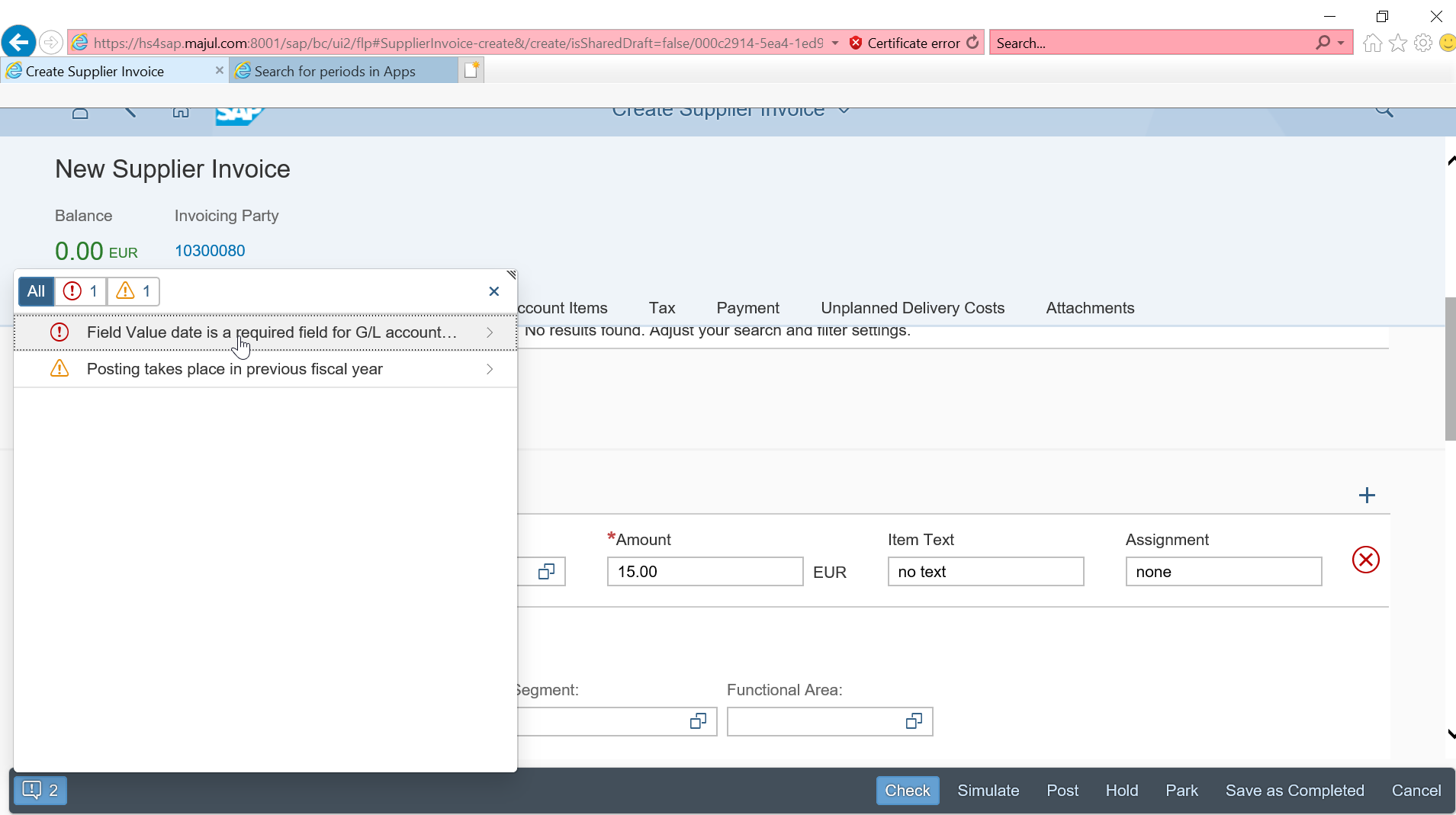 Solve the error field value date is a required field for G/L account