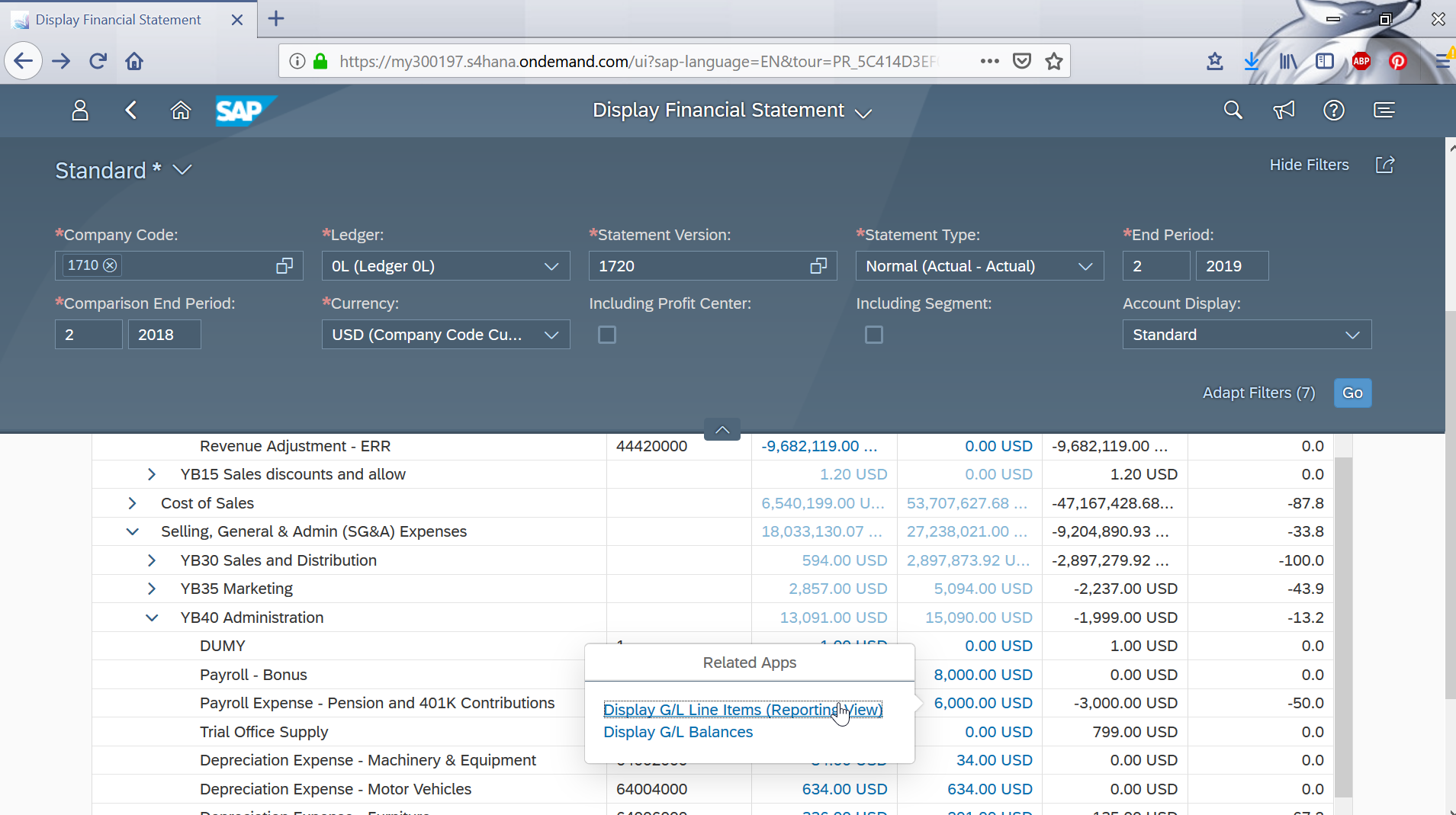 Display financial statement tile in SAP FIORI and balance sheet check